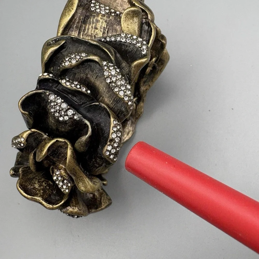 Vintage Rose Statement Bracelet Bronze Crystals Romantic HEAVY